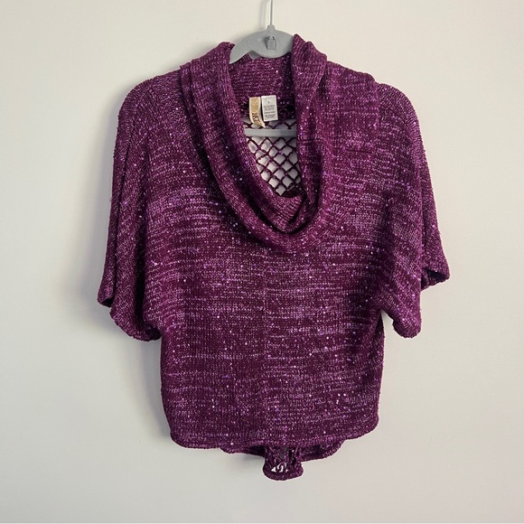BKE Tops - Y2K Purple Sequin Cowl Neck Top Size Small Glam Sequin Top Knit